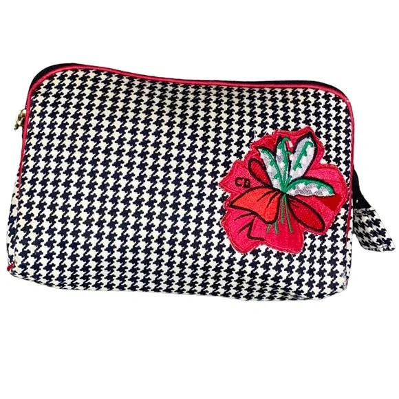 AUTH VTG Christian Dior Houndstooth Small Cosmetic Makeup Bag Clutch Zip Pouch - Picture 2 of 16